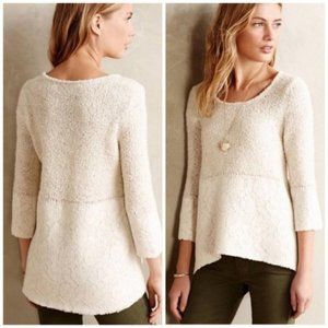 Anthropologie Knitted & Knotted Cream Wool Alpaca Lace Hi-Lo Sweater S